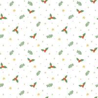 Noël floral modèle avec minuscule feuilles, baies, flocons de neige, étoiles, sapin branches éléments sur blanc Contexte. vecteur hiver vacances répéter Contexte. mignonne Noël fond d'écran, emballage papier, en tissu