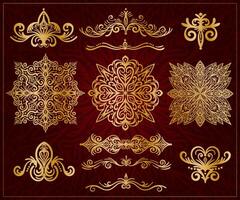 Royal ornement ensemble. décoratif tourbillon, volutes, embellissements, pour conception, faire-part, enregistrer le date, motifs. filigrane séparateurs, mandalas vecteur