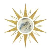 lune et Soleil. solaire éclipse. ésotérique panneaux et symboles. aquarelle des illustrations sur le sujet de astrologie et l'ésotérisme. isolé. minimaliste illustration pour conception, imprimer, en tissu ou Contexte vecteur