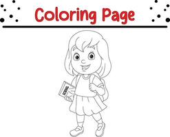 mignonne école fille coloration livre page vecteur