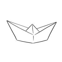 une ligne tiré papier bateau origami. main tiré esquisser avec une papier bateau contre une clair blanc toile de fond. vecteur