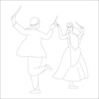 couple jouant au croquis de dandia, pages à colorier thème navratri vecteur