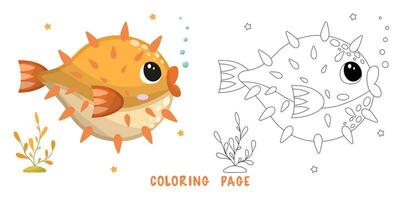 coloration page de puffer poisson vecteur