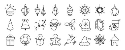 joyeux Noël et hiver saison griffonnage icône vecteur. ensemble de babiole balle, Père Noël, pain d'épice, bonhomme de neige, pin, flocon de neige, renne, gant. hiver Festival et vacances collection pour enfants, décoratif. vecteur