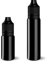 vape e liquide compte-gouttes bouteille ensemble dans noir couleur. réaliste essentiel pétrole pot. moquer en haut récipient. cosmétique Fiole, ballon, flacon isolé sur blanc Contexte. médical banque. vecteur