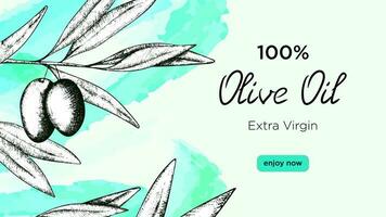 vecteur illustration horizontal bannière avec dessiné à la main olive arbre branche avec des fruits. étiquette pour olive huile, La publicité affiche pour le site et envoi postal liste supplémentaire vierge