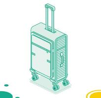 valise sur roues isolé sur blanc Contexte. isométrique contour icône. bagage. Voyage symbole. vecteur
