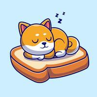 mignonne shiba inu chien en train de dormir sur pain dessin animé vecteur icône illustration. animal nourriture icône concept isolé prime vecteur. plat dessin animé style
