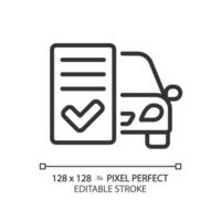 2d pixel parfait modifiable noir voiture Assurance icône, isolé vecteur, mince ligne Facile illustration représentant voiture un service et réparation. vecteur