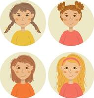 vecteur mignonne les filles dans cercle avatars, vecteur illustration