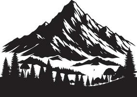 Montagne avec forêt vecteur silhouette illustration noir Couleur