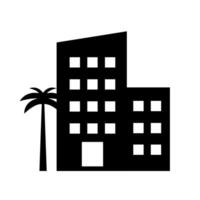 silhouette de Hôtel bâtiment et paume arbre. vecor icône avec vacances concept vecteur