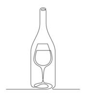 du vin minimalisme mince ligne art continu verrerie et bouteille illustration vecteur