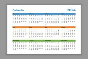 mensuel calendrier modèle pour 2024 an. mur calendrier dans une minimaliste style. la semaine départs sur dimanche. planificateur pour 2024 an. entreprise ou affaires calendrier. vecteur