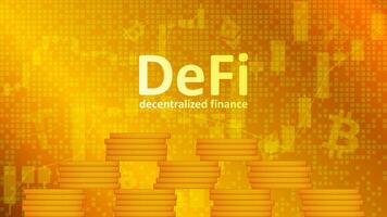 defi décentralisé la finance avec pyramide de pièces de monnaie sur d'or Contexte avec graphiques. un écosystème de financier applications et prestations de service basé sur Publique chaînes de blocs. vecteur eps dix.