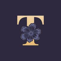 floral alphabet t logo avec fleur. initiale lettre t logo modèle vecteur