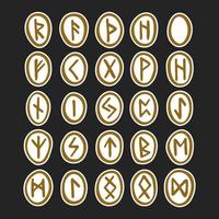 runes magiques scandinaves outil de sorcellerie prédiction diseuse de bonne aventure illustration d'encre de couleur dorée ensemble d'éléments isolés sur fond sombre vecteur