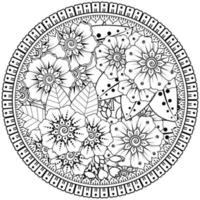 motif circulaire en forme de mandala avec fleur pour henné, mehndi, tatouage, décoration. vecteur