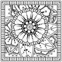 esquisser le motif de fleurs carrées dans le style mehndi pour la page du livre de coloriage vecteur