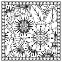 esquisser le motif de fleurs carrées dans le style mehndi pour la page du livre de coloriage vecteur