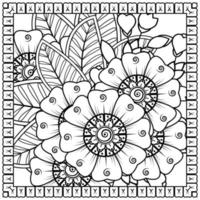 esquisser le motif de fleurs carrées dans le style mehndi pour la page du livre de coloriage vecteur