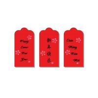 rouge enveloppe avec content Nouveau année dans Chinois, Anglais, vietnamien. plat vecteur illustration isolé sur blanc Contexte. élément pour printemps, lunaire Nouveau année, chinois Nouveau année concept.