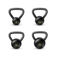 ensemble de noir réaliste kettlebell. équipement pour la musculation et entraînement. vecteur