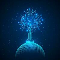circuit arbre sur réseau sphère. abstrait futuriste hologramme sci Fi Contexte. vecteur illustration