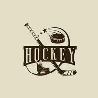 la glace le hockey logo vecteur ancien illustration modèle icône graphique conception. des chaussures palet bâton hiver sport équipement signe ou symbole pour tournoi ou club chemise impression timbre concept