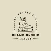 la glace le hockey des chaussures logo ligne art vecteur ancien illustration modèle icône graphique conception. hiver sport signe ou symbole pour club et tournoi chemise impression timbre avec typographie style concept