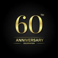 60e anniversaire fête avec or Couleur et noir Contexte. vecteur conception pour célébrations, invitation cartes et salutation cartes.