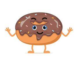 marrant Donut personnage. dessin animé content Pâtisserie mascotte souriant. vecteur illustration.