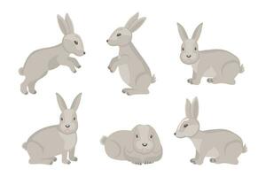 ensemble de mignonne gris lapins, lièvre. dessin animé illustration, Pâques conception éléments, vecteur