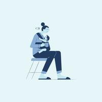 Jeune homme séance sur chaise et en portant le sien nouveau née bébé. vecteur illustration.