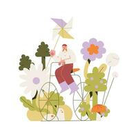 mignonne fille dans une fauteuil roulant avec Moulin à vent. vecteur illustration.