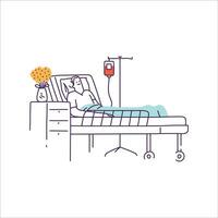 hôpital lit avec malade patient. vecteur illustration dans ligne style.
