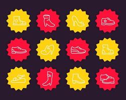 ensemble d'icônes de ligne de chaussures, baskets, bottes hautes, talons, pompe à plate-forme, chaussures à bout ouvert vecteur