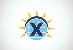 Anglais alphabet X avec solaire panneau et Soleil signe. Soleil solaire énergie logo vecteur illustration
