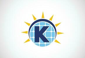 Anglais alphabet k avec solaire panneau et Soleil signe. Soleil solaire énergie logo vecteur illustration