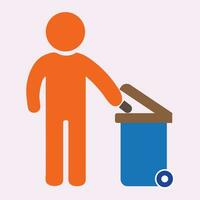 homme jeter ordures, déchets, poubelle, poussière dans poubelle vecteur icône