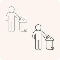 homme jeter ordures, déchets, poubelle, poussière dans poubelle vecteur icône