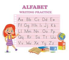 alphabet des lettres tracé feuille de travail avec tout alphabet des lettres. de base l'écriture entraine toi pour Jardin d'enfants des gamins vecteur