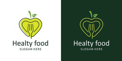 santé nourriture logo conception modèle. cœur l'amour logo avec feuille fourchette conception graphique vecteur illustration. symbole, icône, créatif.