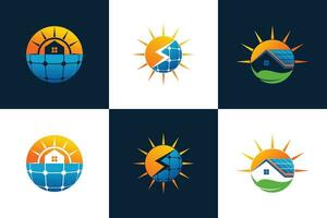 collection de Soleil solaire énergie logo conception avec solaire panneau technologie vecteur