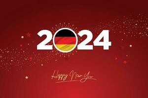 coloré content Nouveau année Festival conception bannière, Nouveau année 2024 logo avec allemand drapeau sur rouge-marron confettis et étoile arrière-plan, calendrier 2024, social médias Nouveau année bannière, Publier carte, salutations vecteur
