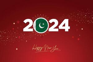 coloré content Nouveau année Festival conception bannière, Nouveau année 2024 logo avec Pakistan drapeau sur rouge-marron confettis et étoile arrière-plan, calendrier 2024, social médias Nouveau année bannière, Publier carte, salutations vecteur