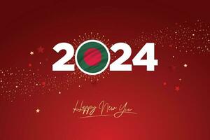 coloré content Nouveau année Festival conception bannière, Nouveau année 2024 logo avec bangladesh drapeau sur rouge-marron confettis et étoile arrière-plan, calendrier 2024, social médias Nouveau année bannière, Publier carte, salutations vecteur