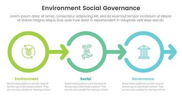 esg environnement social et la gouvernance infographie 3 point étape modèle avec cercle et contour droite La Flèche concept pour faire glisser présentation vecteur
