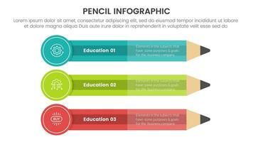 crayon éducation infographie 3 point étape modèle avec gros cercle sur bord des crayons pour faire glisser présentation vecteur