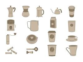 café brassage méthodes et outils collection. ensemble de café machine et ustensiles. main tiré illustration éléments pour café, café boutique, et restaurant vecteur